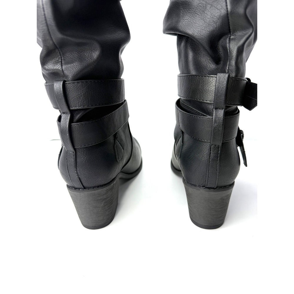 Journee Collection Black Slouchy Mid-Calf Heeled Boots - Picture 7 of 8